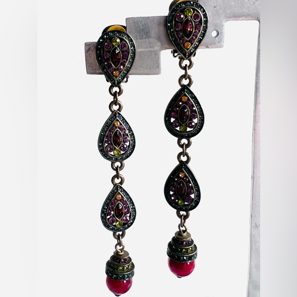 Hedi Daus early Vintage carnelian beads shoulder duster dangle earrings